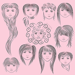 女性发型理发女孩标本艺术品卷曲眼睛假发精梳样本眉毛图片