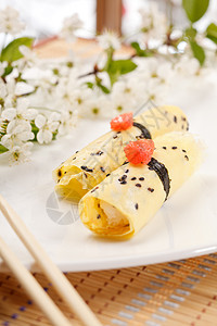 好吃的寿司柚子花朵奶油美味樱花午餐芝麻宏观美食玉子背景图片