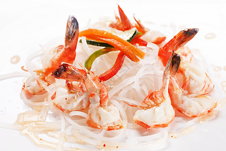 面条和虾胡椒美味辣椒餐厅食物海鲜盘子午餐蔬菜芝麻图片