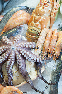 新鲜海鲜海洋柠檬香葱乌贼盘子龙虾饮食市场章鱼营养图片