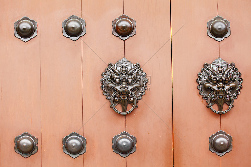 中式门房子木头宗教装饰品金子入口古董圆圈青铜金属图片
