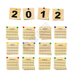 设定日历的2012年说明广告牌商业主食剪裁图钉文档木板回忆活页夹日程图片