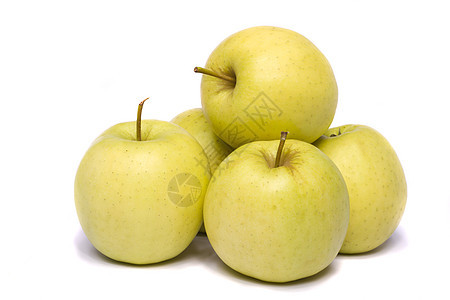 一群黄苹果金子黄色水果宏观食物团体白色图片