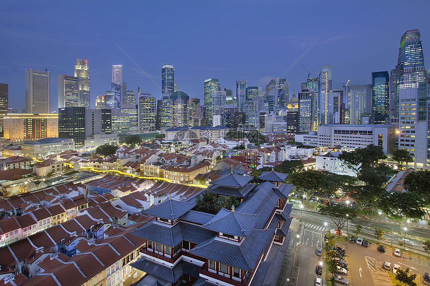 中华镇蓝色一小时的新加坡中央商业区图片
