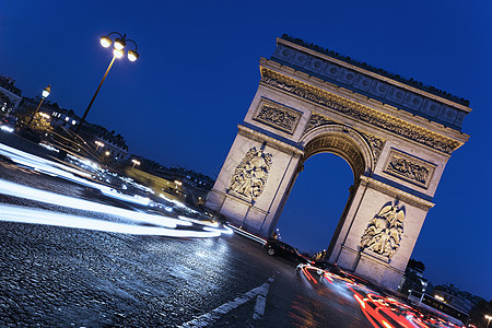巴黎的夜晚交通旅行街道大街溪流汽车蓝色地标大理石历史图片