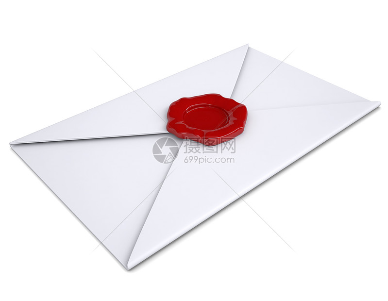 白色封装红色封印的白信封明信片徽章邮票秘密地址保险安全古董电子邮件插图图片