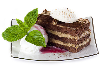 提拉米苏蛋糕加冰淇淋糕点盘子小吃咖啡奶油美食巧克力糖果可可甜点图片