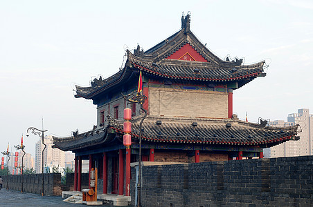 中国西安文化历史性历史中心石头建筑天空观光建筑学灯笼图片