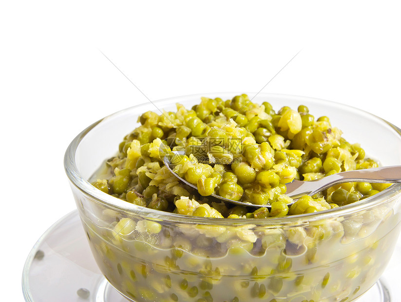 绿豆汤食物绿色白色勺子甜点圣杯扁豆玻璃核心坚果图片