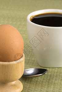 早餐鸡蛋茶匙勺子咖啡杯子背景图片