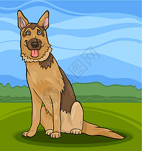 德国牧羊犬卡通画插图漫画牧羊人宠物尾巴卡通片小狗黄色犬类动物棕色图片