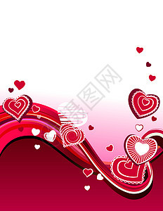 抽象背景上的红心插图卡片粉色问候语女士白色红色海浪热情婚礼图片