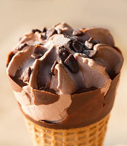 巧克力冰淇淋在锥心里背景图片