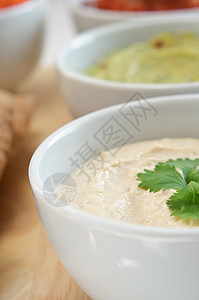 Hummus 和 Dips 近距离接近图片