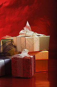 多种礼物盒子带丝带弓的礼物背景