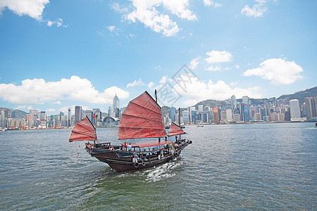 中国在香港的帆船血管旅游市中心垃圾观光天空爬坡运输海洋桅杆图片