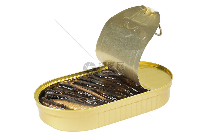 带鱼的开放金属罐罐装小吃罐头海鲜图片
