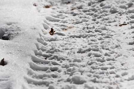 积雪中的轮胎轨烙印概念痕迹天气车轮蓝色司机车道牵引力地形图片