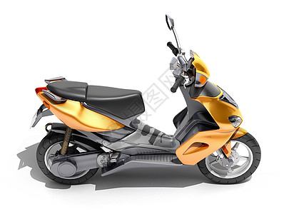 Trindy 橙色滑雪车紧靠近一点送货摩托车背景速度自由运输车辆浅色引擎摩托图片