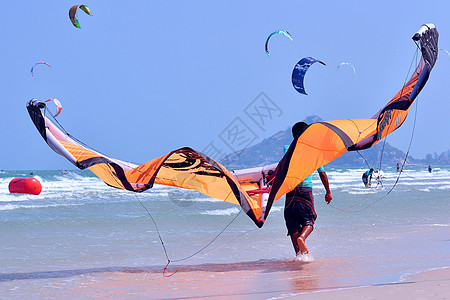 在泰国华欣的Kite冲浪或风筝登机背景图片