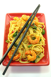 面食加亚虾虾筷子香菜炒面炒菜竹笋大葱蔬菜绿色美食盘子可口的高清图片素材