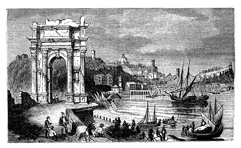 Ancona和意大利Trajan的Arches 从1890年开始 老文插图绘画拱门地标风景帝国雕刻建筑学街道历史图片