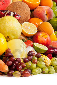大量新鲜蔬菜和水果大群柠檬石榴浆果收藏橙子胡椒醋栗覆盆子团体椰子图片