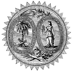 南卡罗来纳州古代雕刻的伟大印章或标志签名蚀刻海豹古董认证棕榈艺术历史性打印历史图片