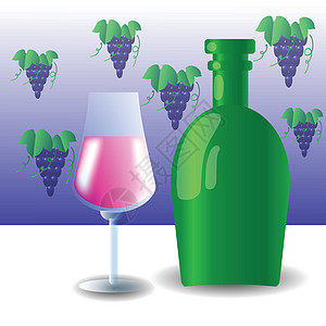 绿瓶和葡萄酒杯图片