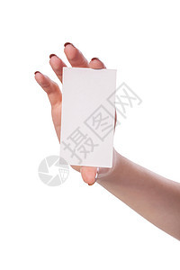 商业女商务人士手持空白名片的名片框架展示手指笔记身份商务信用手臂卡片人士图片