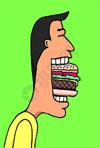 卡通男人吃大漢堡图片