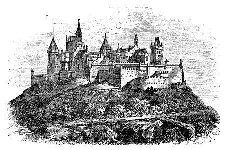 德国斯图加特的Hohenzolren城堡或古董雕刻绘画艺术品游客吸引力草图据点历史建筑学图片