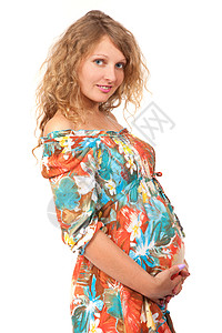 孕妇在抚摸她的肚子衣服身体母亲女孩白色生活成人分娩女性情感图片