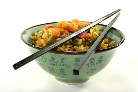 稻米加亚洲虾虾筷子香米炒菜食物绿色蔬菜盘子炒锅美食炒面绿色的高清图片素材