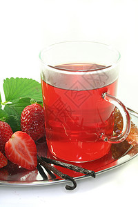 草莓香草茶草本植物香草水果饮料树叶茶杯玻璃植物杯子浆果图片