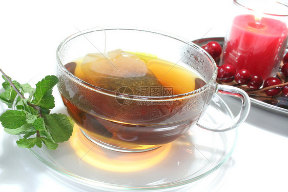 薄荷茶绿色茶包茶杯酿造花草叶子薄荷防御草药维生素图片
