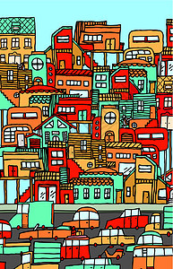 人口过多/拥挤的城市充满汽车和房屋背景图片