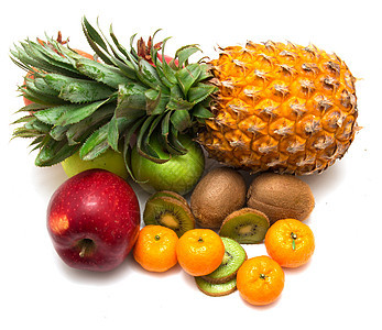 白色背景上的新鲜果实市场水果橙子饮食椰子收藏情调食物菠萝香蕉图片