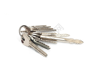金属钥匙一堆旧钥匙钥匙圈工作室白色概念房子团体宏观戒指财产安全背景