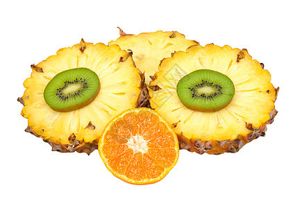 白色背景上的新鲜水果混合物甜点饮食奇异果小吃菠萝柚子宏观营养食物美食图片