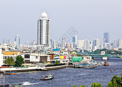 曼谷城市和河流中心首都商业景观交通地标酒店天空建筑反射图片