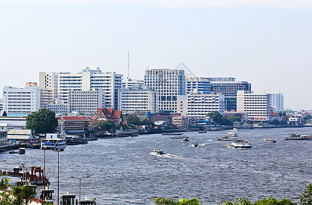 曼谷城市和河流办公室摩天大楼中心酒店蓝色建造运输首都交通天际图片