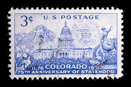 复古美国纪念邮票山脉意义国家周年纪念日牛仔海豹服务建筑邮件图片