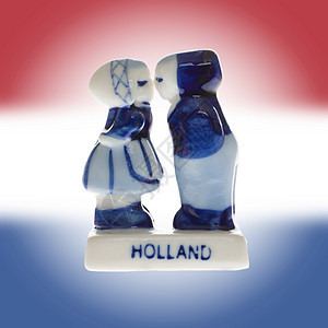 荷兰纪念品作为荷兰的象征横幅红色陶器蓝色夫妻木屐女孩国家旗帜雕像图片