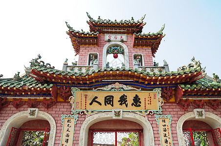 越南海安的中国寺庙宗教雕塑上帝雕像旅游金子建筑学文化建筑蓝色图片