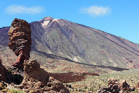 锥形火山的台德山顶峰火山口衬套休眠天空游客岩石蓝色刷子月球图片