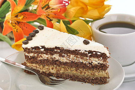 奶油蛋糕花朵杯子咖啡板蛋糕盖盘子甜点图片