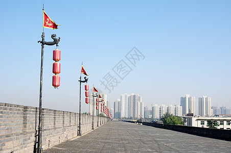 中国西安古城墙地标文化中心公寓旅游建筑学历史性历史城市蓝色图片