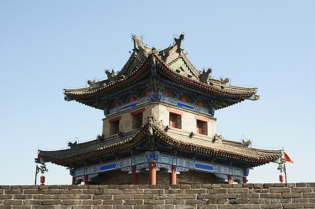 中国西安古城墙灯笼城市蓝色旅行建筑地标天空文化建筑学历史性图片