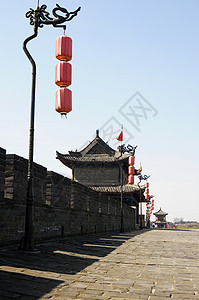 中国西安古城墙观光城堡蓝色建筑学历史中心天空灯笼旅行旅游图片